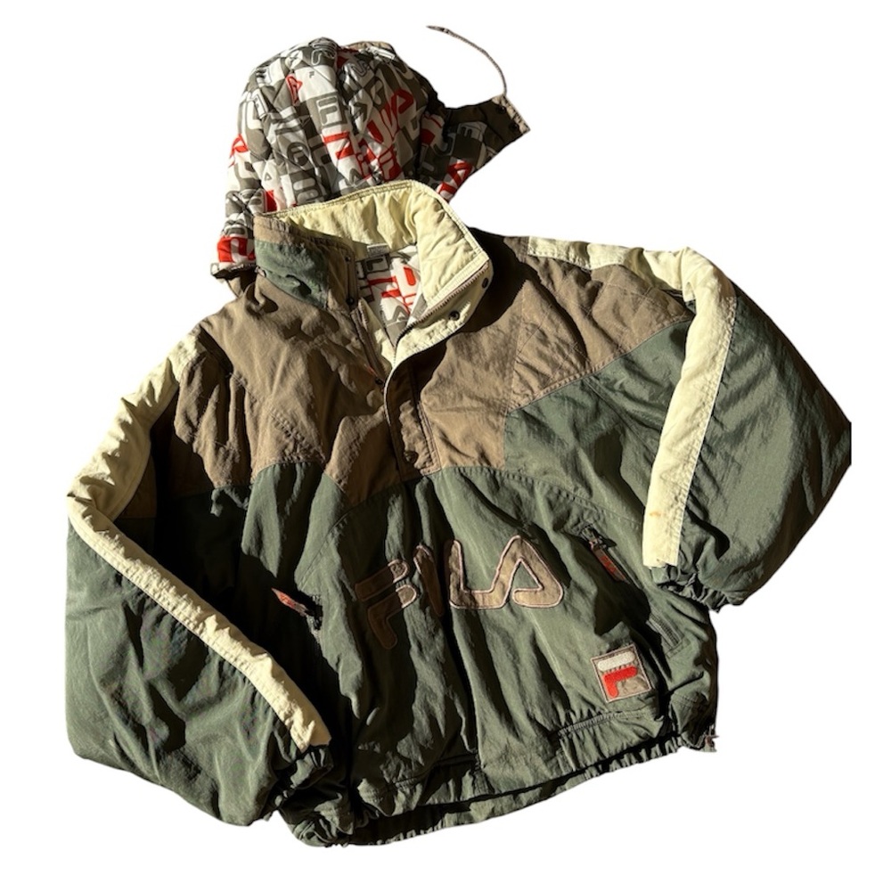 FILA 90's Vintage Mens 1/4 Zip Pullover Puffer Jacket Size M Spell Out Logo